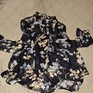 H&M Navy and Cream Floral Blouse